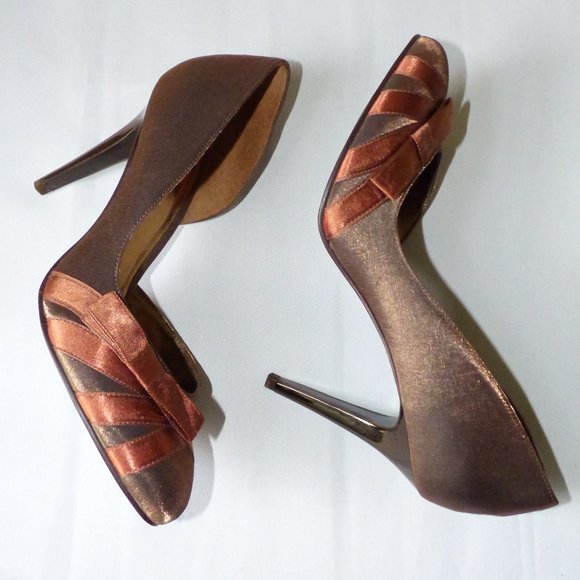 Bronze Satin High Heeled Shoe, Sz 8.5 - Picture 1 of 6